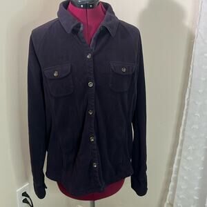 Youth navy blue Lands end fleece button up shirt size Large